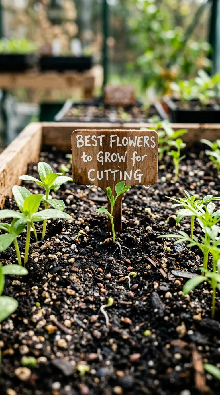 A detailed closeup illustration focusing on preparing and potting soil for “best flowers to grow for cutting”
