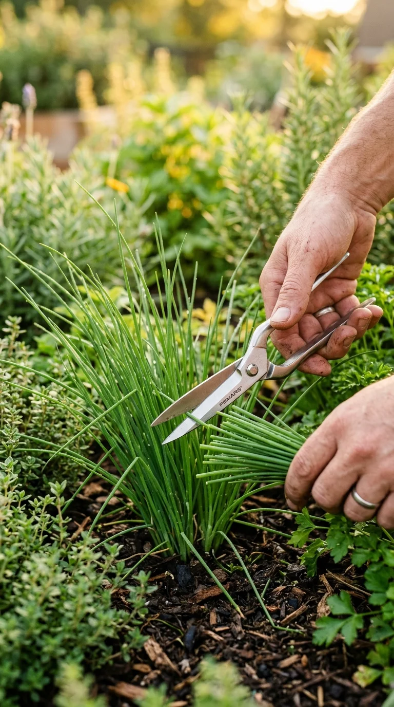 An illustrative troubleshooting, composting, or pruning guide for “harvesting chives for cooking”