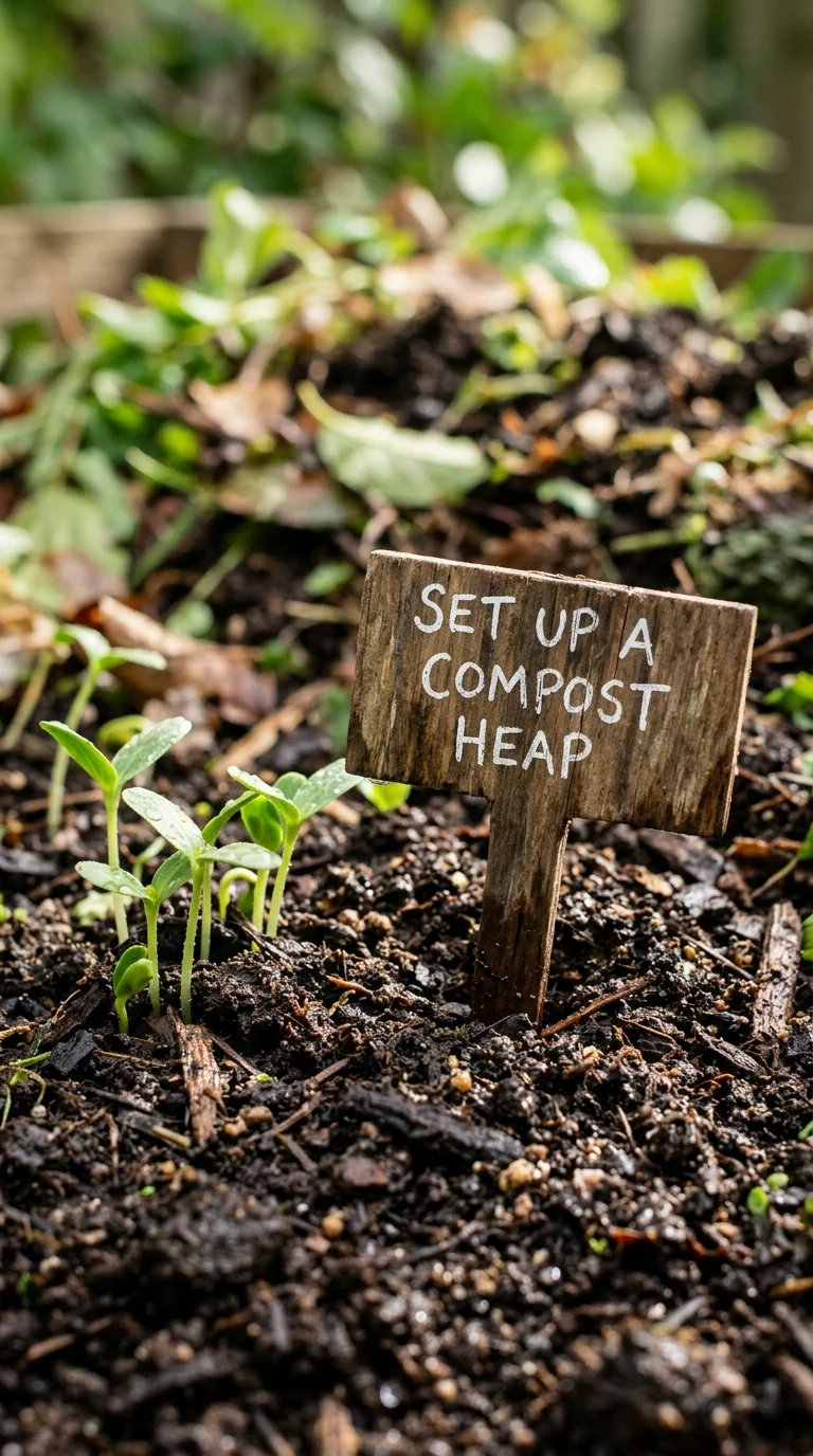A detailed closeup illustration of compost layers with green kitchen waste and brown cardboard